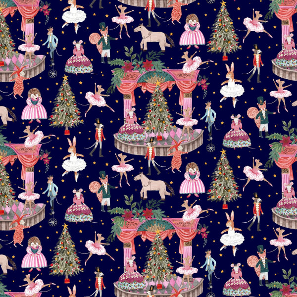 Patchworkstoff Weihnachten Mäuse Nussknacker "Woodland Ballett" blau