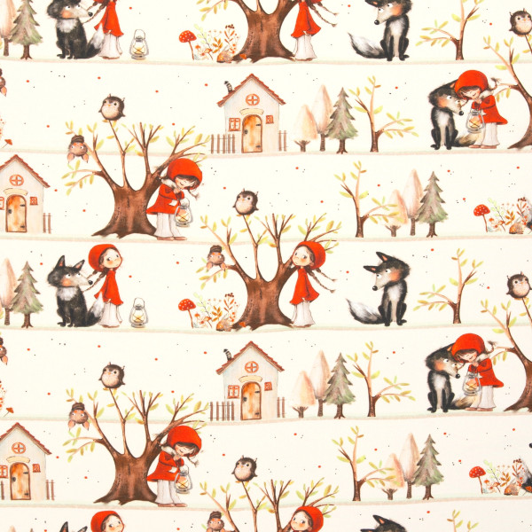 1 m Baumwollstoff Märchen Rotkäppchen Fairy Tale Webware hellbeige