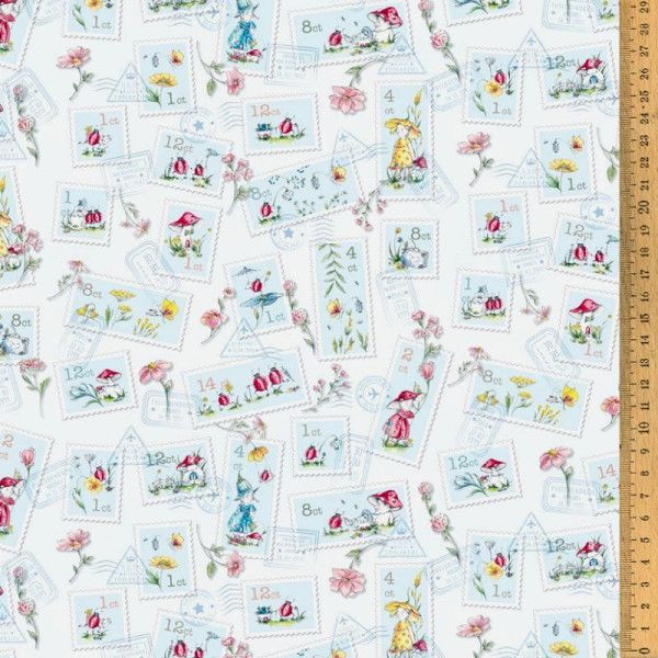 Acufactum Baumwollstoff Frühling Blaue Mauritius Blumenkinder Briefmarken