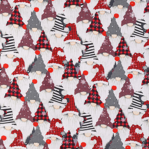 Weihnachten Wichtel Winter Holiday Gnomes Patchworkstoff rot-grau