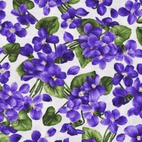 Patchworkstoff Veilchen Blumen "Viola" Webware weiß