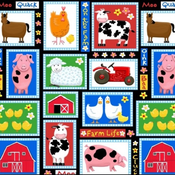 0,8 m Patchworkstoff Bauernhof Tiere Farm Life kleine Bilder