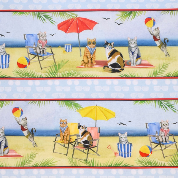 Patchworkstoff Katzen Sommer Strand Meer "Coastal Kitty"" Border