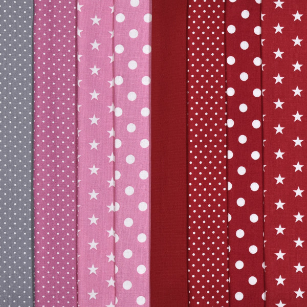 2 m Stoffpaket SALE Baumwollstoff rot grau rosa 8 Stoffe