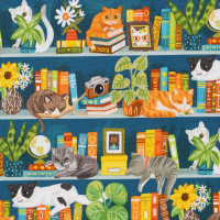 Vorschau: Patchworkstoff Buch Bücher Lesen Katzen "Purrfect Bookshelf" Bordüre Vorschau: Patchworkstoff Buch Bücher Lesen Katzen "Purrfect Bookshelf" Bordüre