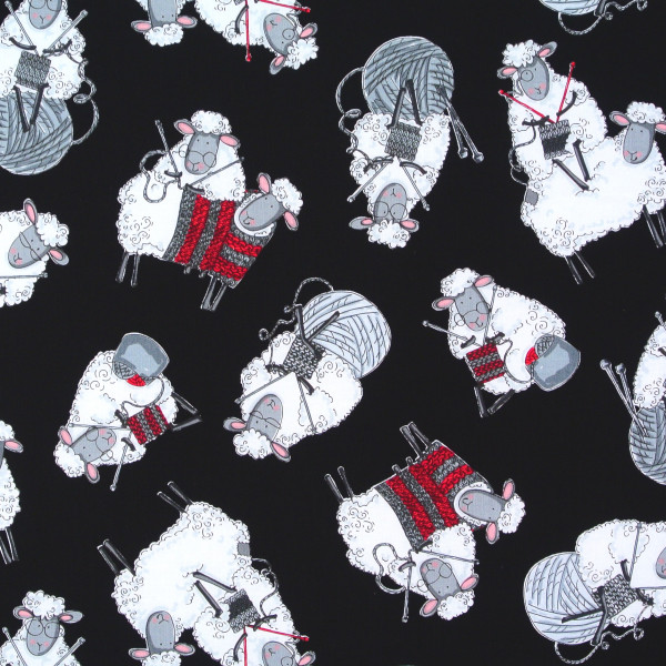 0,5 m Patchworkstoff Strickende Schafe Stricken schwarz Webware