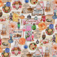 Patchworkstoff Frauen Parfüm Flakons Gilded Age hellbeige Patchworkstoff Frauen Parfüm Flakons Gilded Age hellbeige