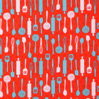 SALE 1,2 m Patchworkstoff Retro Table Talk Küchengeräte rot SALE 1,2 m Patchworkstoff Retro Table Talk Küchengeräte rot