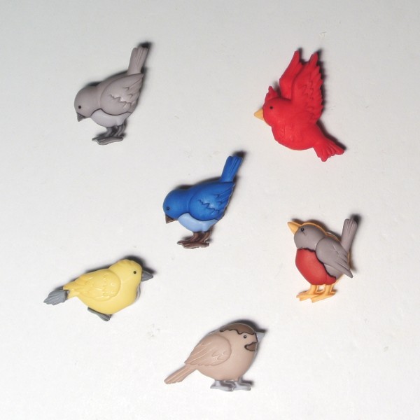 Motivknöpfe 6 Dekoknöpfe kleine bunte Vögel Tiere