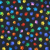 Patchworkstoff Katzen und Hunde bunte Pfoten gemalt Patchworkstoff Katzen und Hunde bunte Pfoten gemalt