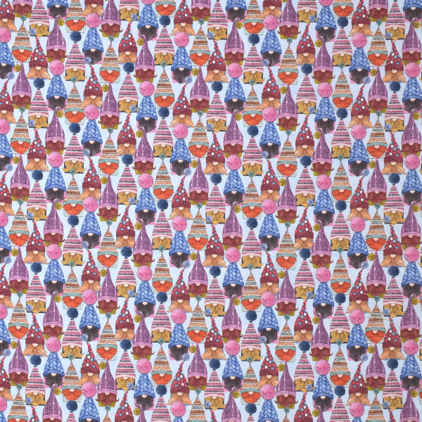 Patchworkstoff Wichtel Love you Gnome Strickmützen blau