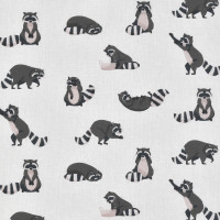 Baumwollstoff Waschbären Tiere Dekostoff Cretonne naturweiß Baumwollstoff Waschbären Tiere Dekostoff Cretonne naturweiß