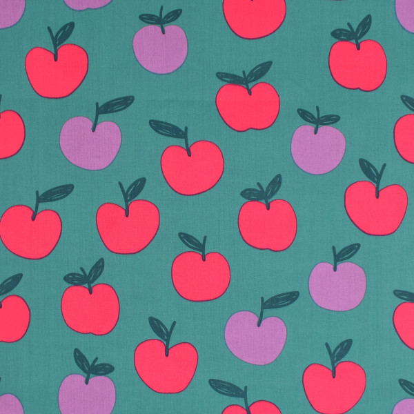 1 m Baumwollstoff Äpfel Apfel Fruits Dekostoff türkis Webware-Copy