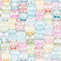 Patchworkstoff kleine bunte Katzen Katzchen "Whiskers" hellbeige Patchworkstoff kleine bunte Katzen Katzchen "Whiskers" hellbeige