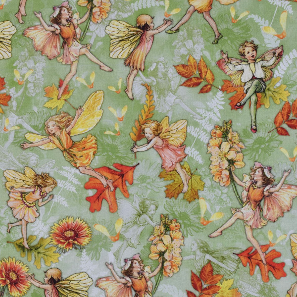 Patchworkstoff Elfen Herbst Flower Fairies of the Autumn hellgrün