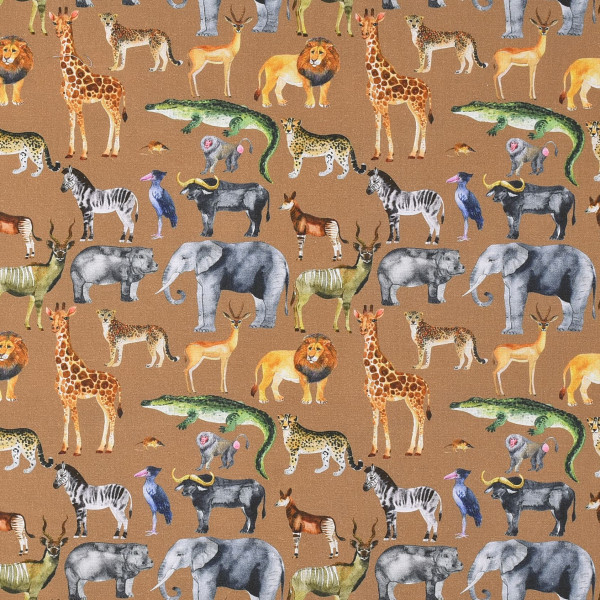 Baumwollstoff wilde Tiere "Safari" Elefant Löwe Giraffe Webware