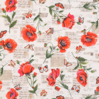 0,7 m Mohn Patchworkstoff Blumen Schrift "What`s Poppin" beige 0,7 m Mohn Patchworkstoff Blumen Schrift "What`s Poppin" beige
