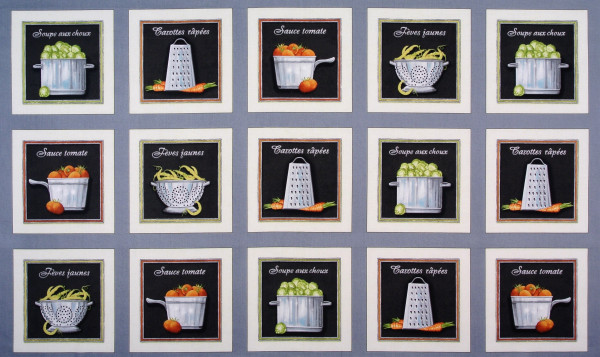 Patchworkstoff Küche Cuisine Kochgeschirr und Gemüse Panel