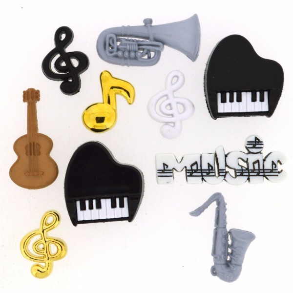 Motivknöpfe 10 Dekoknöpfe Musik Instrumente Noten
