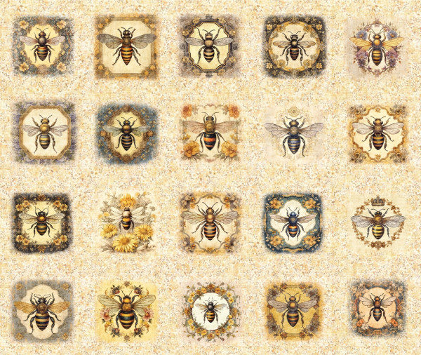 0,9 m Patchworkstoff Bienen Bienenkönigin"Queen Bee" Panel hell