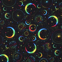 Patchworkstoff Mond Sterne Weltraum Regenbogen schwarz Patchworkstoff Mond Sterne Weltraum Regenbogen schwarz