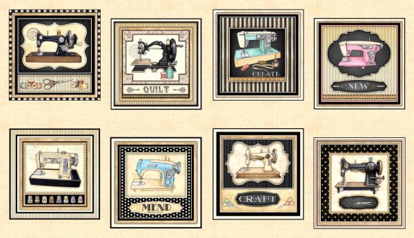 Sale Patchworkstoff Nähutensilien Thimble Vintage Nähmaschinen Panel