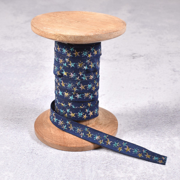 1 m Webband Sterne Lurex 1 cm breit dunkelblau