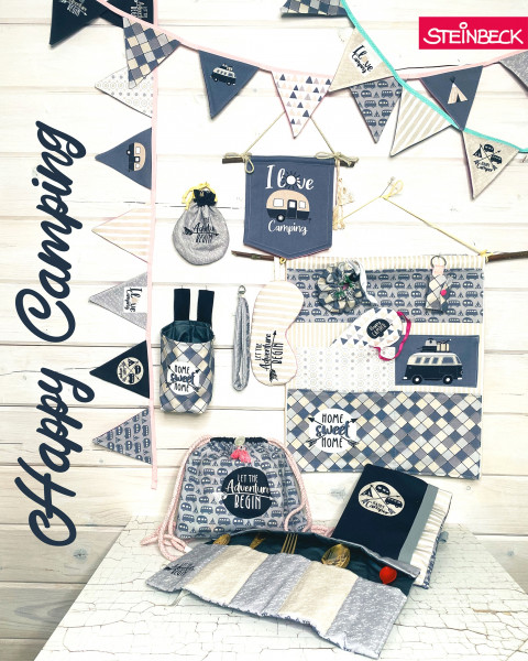 1,45 m DIY Panel Happy Camping Edel "Grau" Steinbeck