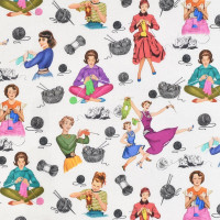 Patchworkstoff Stricken Frauen Vintage "Knit One Purl Two" natur Patchworkstoff Stricken Frauen Vintage "Knit One Purl Two" natur