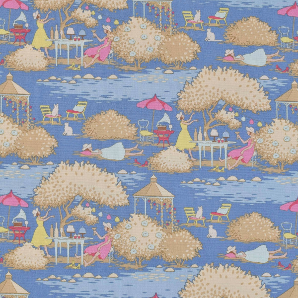 Patchworkstoff Tilda Vintage Frauen Garten "Sunday Brunch" blau