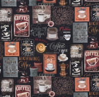 Patchworkstoff Kaffee Kaffeemotive Sprüche "Happiness in a Cup" Patchworkstoff Kaffee Kaffeemotive Sprüche "Happiness in a Cup"