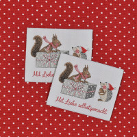 2 x acufactum Webetikett Patch Eichhörnchen Igel "Mit Liebe selbstgemacht" 2 x acufactum Webetikett Patch Eichhörnchen Igel "Mit Liebe selbstgemacht"