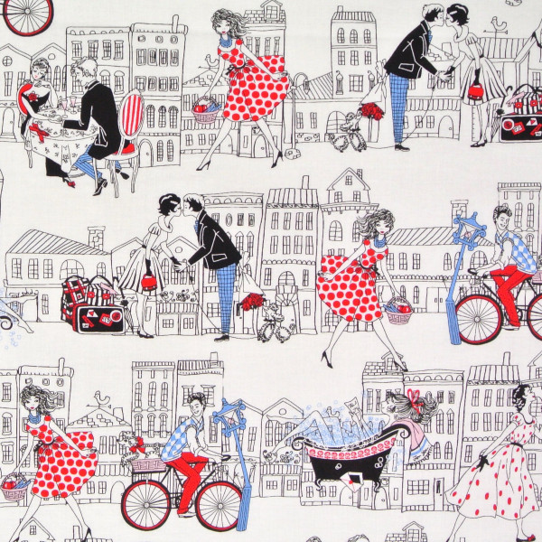 Sale 1 m Patchworkstoff "Joie de Vivre" verliebte Paare weiß