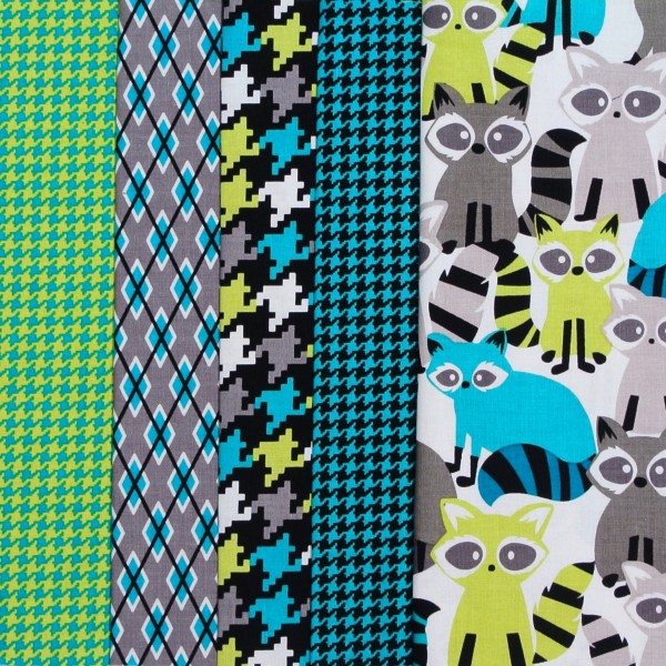 Patchworkstoff Stoffpaket 4 Stoffe Ricky Waschbär