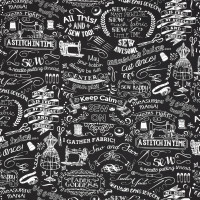 Patchworkstoff Nähutensilien Nähen schwarz Schriftzüge Sewing Words Patchworkstoff Nähutensilien Nähen schwarz Schriftzüge Sewing Words