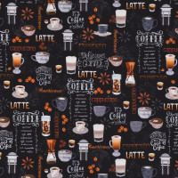 Patchworkstoff Kaffee Kaffeespezialitäten Zitate "Coffee" Webware Patchworkstoff Kaffee Kaffeespezialitäten Zitate "Coffee" Webware