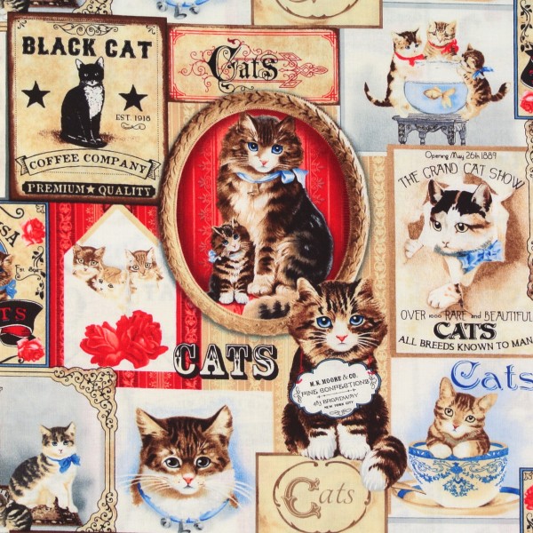SALE Patchworkstoff Katzen Katzenbilder Nostalgie "Victorian Cats"