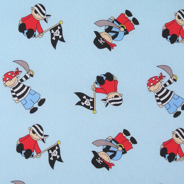 1m Baumwollstoff verwegene kleine Piraten Kinderstoff hellblau