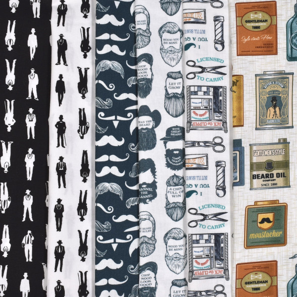 Patchworkstoff Stoffpaket Männer "Barber Shop" und "Men in Black"