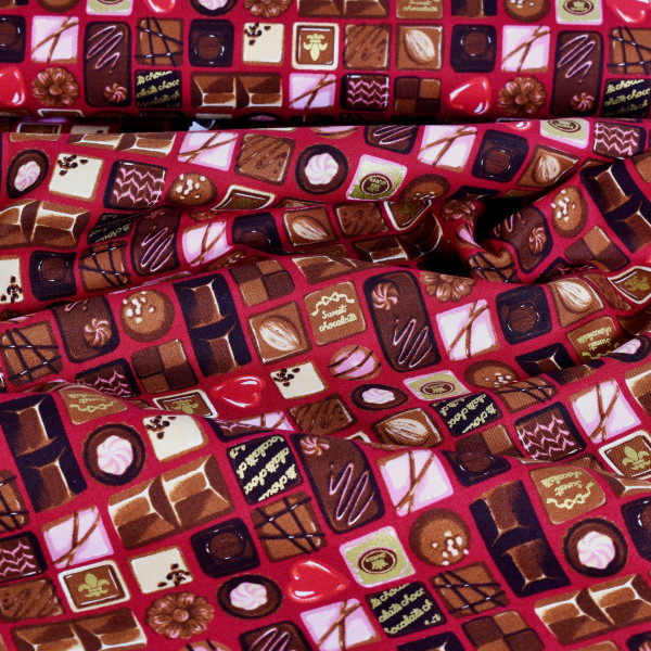 Patchworkstoff Pralinen Süsses Chocolate Box rot
