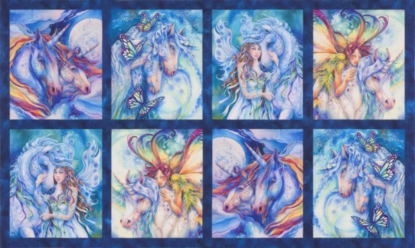Patchworkstoff Einhörner Elfen "Magic Unicorn" Panel