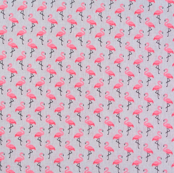 1,25 m Dekostoff Baumwollstoff Flamingos hellgrau