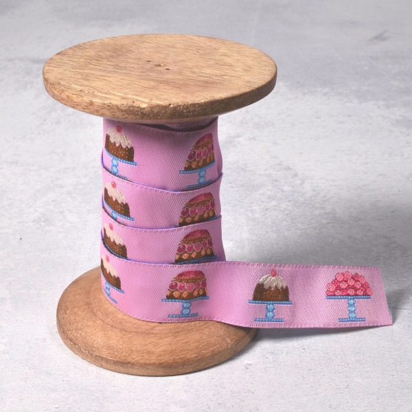 1 m Jacquard Webband Süsses Kuchen Torten rosa 2 cm