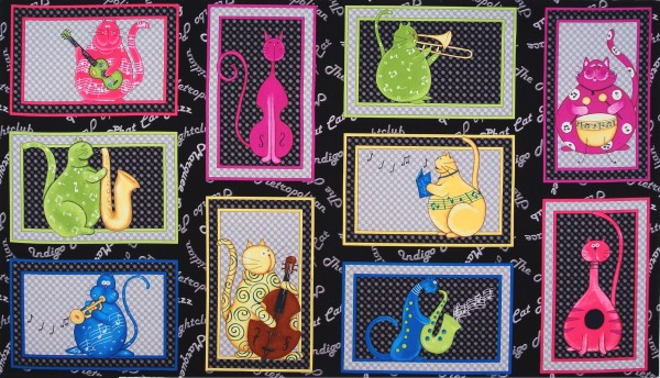 SALE Patchworkstoff Phat Cat Jazz Katzen Panel