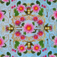 Patchworkstoff Frosch Frösche Froschkönig Seerosen "Secret Garden" Patchworkstoff Frosch Frösche Froschkönig Seerosen "Secret Garden"