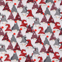 Weihnachten Wichtel Winter Holiday Gnomes Patchworkstoff rot-grau Weihnachten Wichtel Winter Holiday Gnomes Patchworkstoff rot-grau