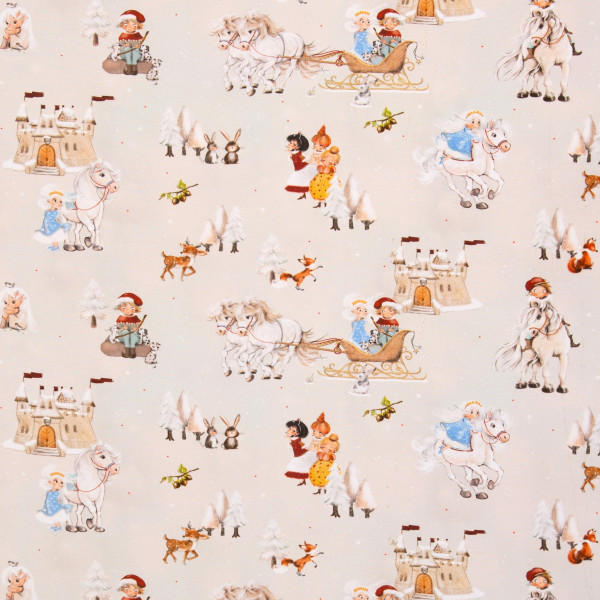 1 m Baumwollstoff Märchen Aschenbrödel Fairy Tale Webware hellbeige