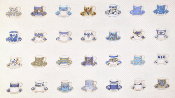 Patchworkstoff Teetassen Teacups Lakehouse Panel blau