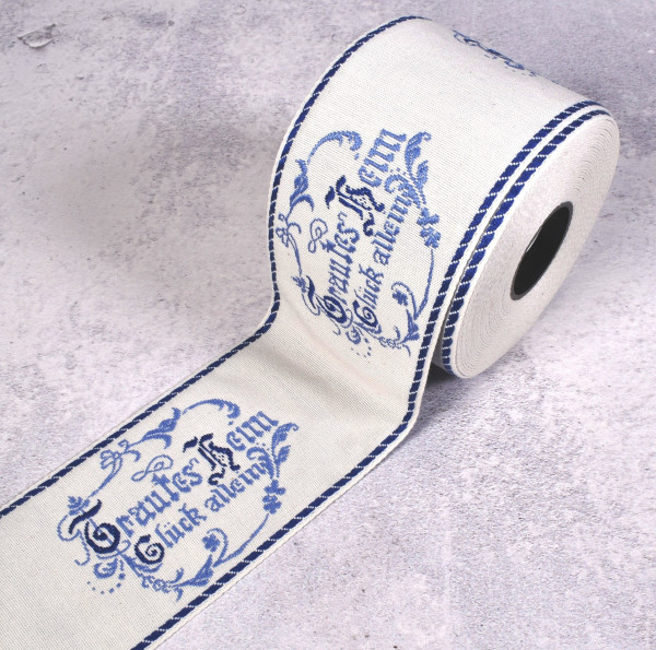 Rarität 1 m Webband Küchensprüche "Trautes Heim Glück allein" blau
