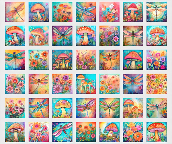 0,9 m Patchworkstoff Schmetterlinge Pilze 42 Bilder "Spring Bling" Panel